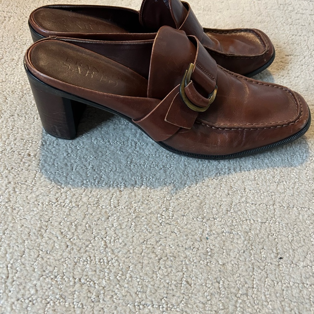 Franco Sarto y2K vintage heeled mule brown leather 9.5 - Picture 2 of 7